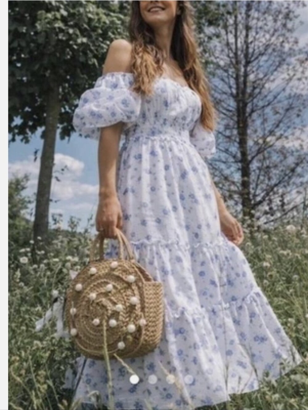 LoveShackFancy x Target Gemma Maxi Dress White Floral Puff Sleeve Smocked Small